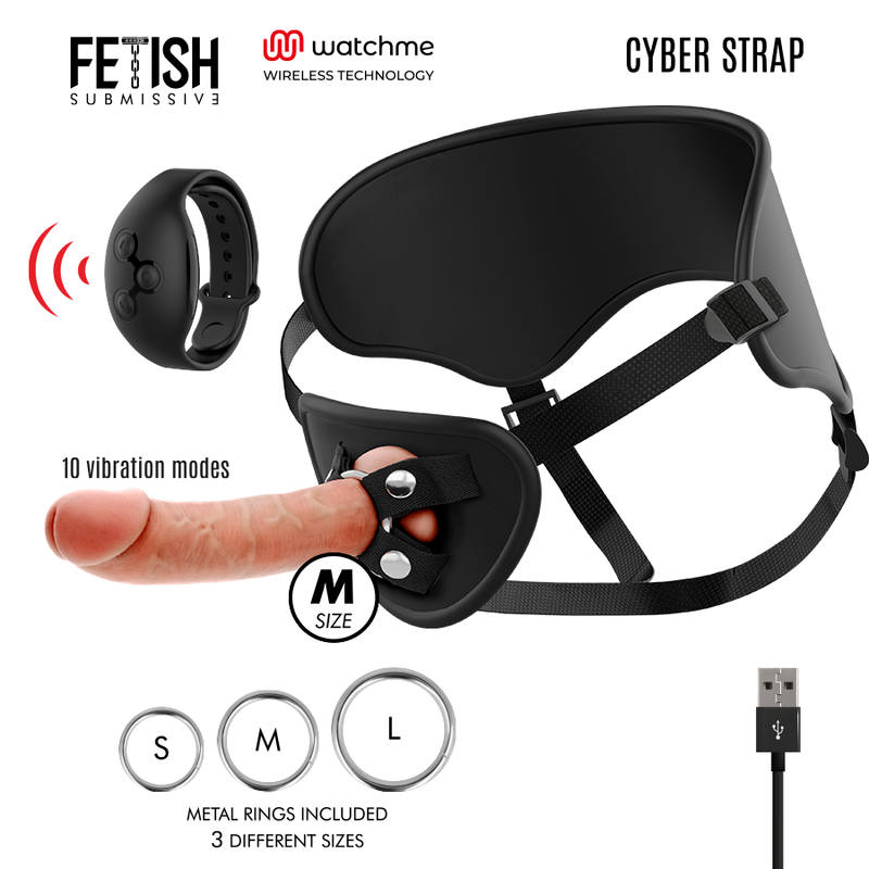 FETISH SUBMISSIVE CYBER STRAP - HARNESS MIT FERNBEDIENUNG DILDO WATCHME M TECHNOLOGIE