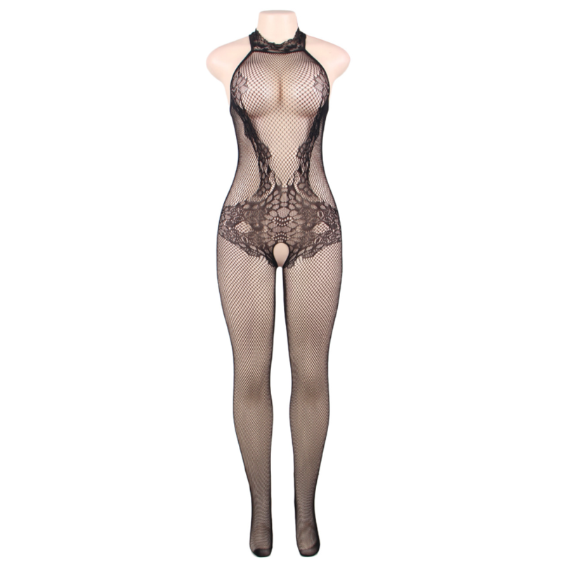 QUEEN LINGERIE - BODYSTOCKING MIT ÖFFNUNG UND BLUMENSPITZE S/L