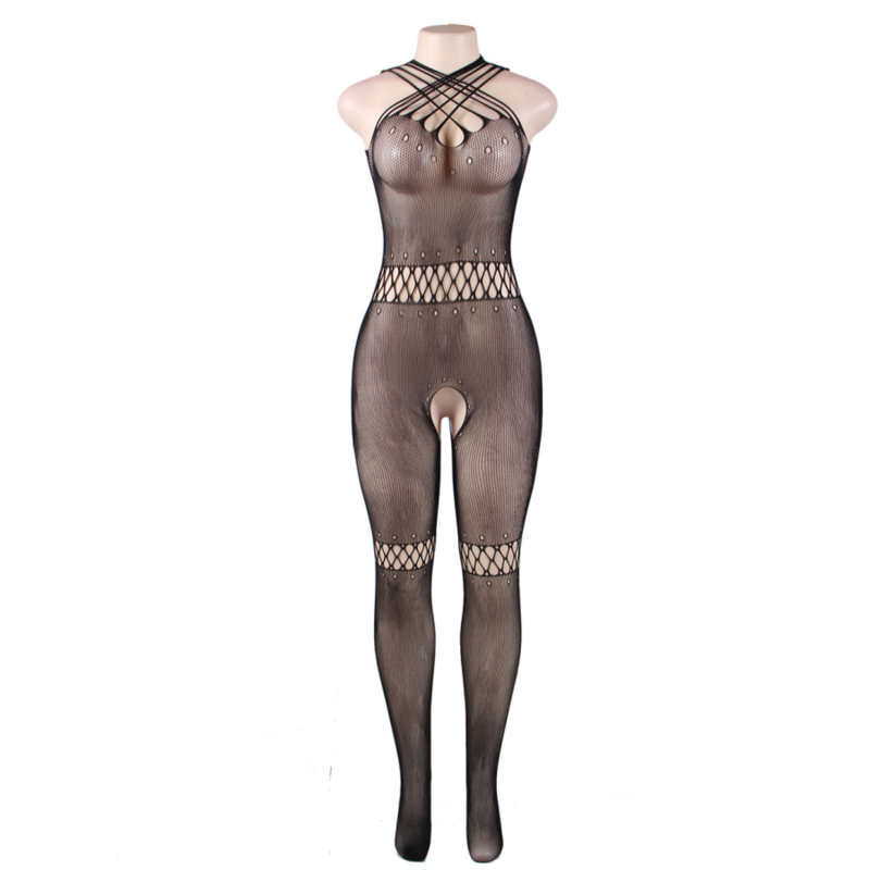 QUEEN LINGERIE - STRAPS NECK BODYSTOCKING S/L