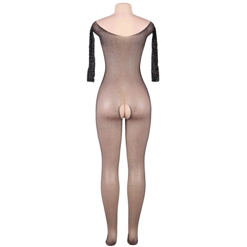 QUEEN LINGERIE - LANGARM-BODYSTOCKING MIT DIAMANTEN S/L