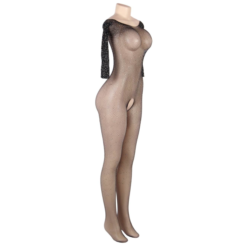 QUEEN LINGERIE - LANGARM-BODYSTOCKING MIT DIAMANTEN S/L