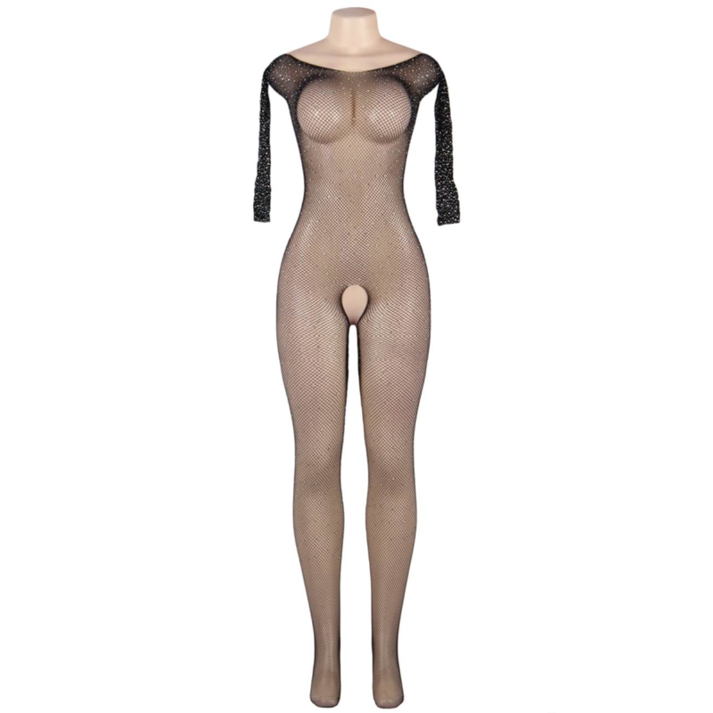 QUEEN LINGERIE - LANGARM-BODYSTOCKING MIT DIAMANTEN S/L