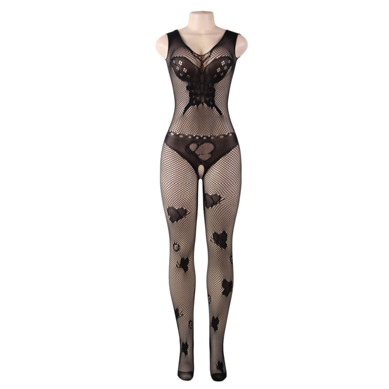 QUEEN LINGERIE - BODYSTOCKING MIT SCHMETTERLINGSBESTICKUNG S/L