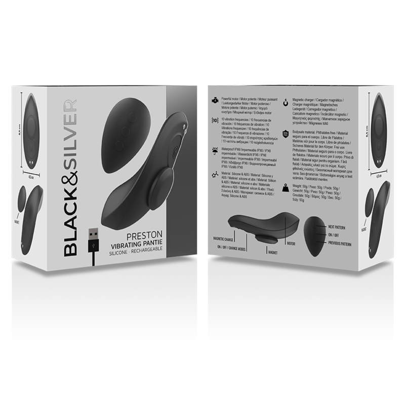 BLACK&SILVER - PRESTON WIEDERAUFLADBARER SILIKON-VIBRATOR-PANTIE SCHWARZ