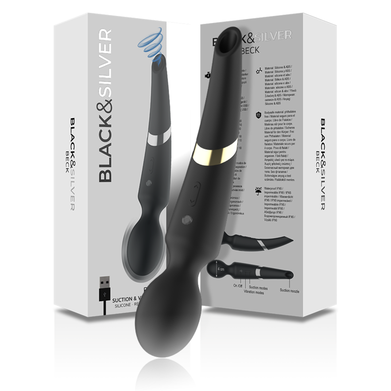 BLACK&SILVER - BECK WIEDERAUFLADBARES SILIKON-MASSAGER UND SAUGSCHWARZ