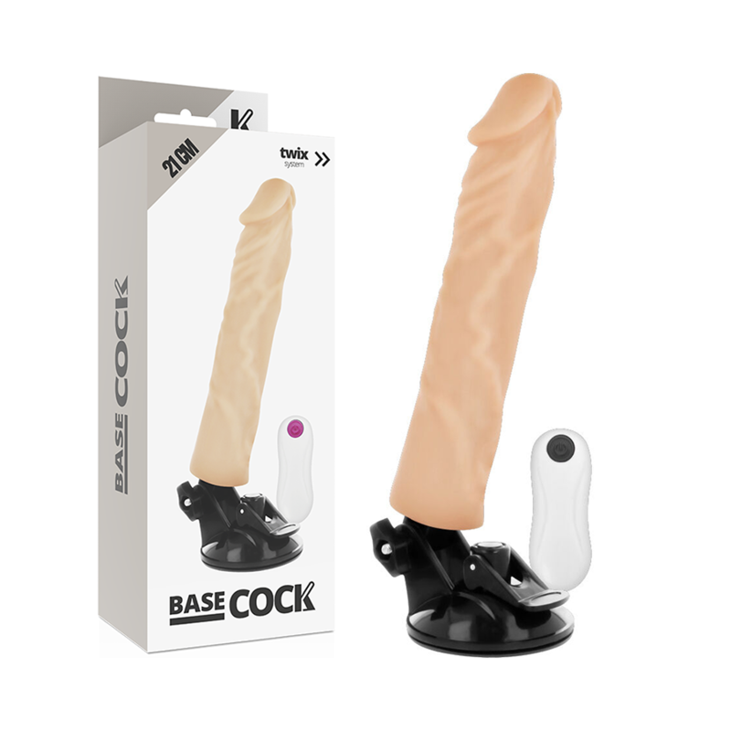 BASECOCK - REALISTISCHER VIBRATOR MIT FERNBEDIENUNG NATURWEISS 21 CM -O- 4 CM