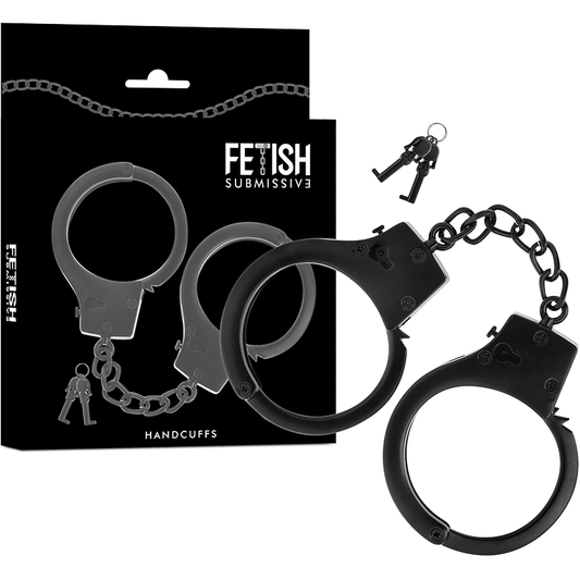 FETISH SUBMISSIVE - HANDSCHELLEN AUS METALL FÜR SCHWARZE HNDE MIT SCHDELSCHLÜSSEL