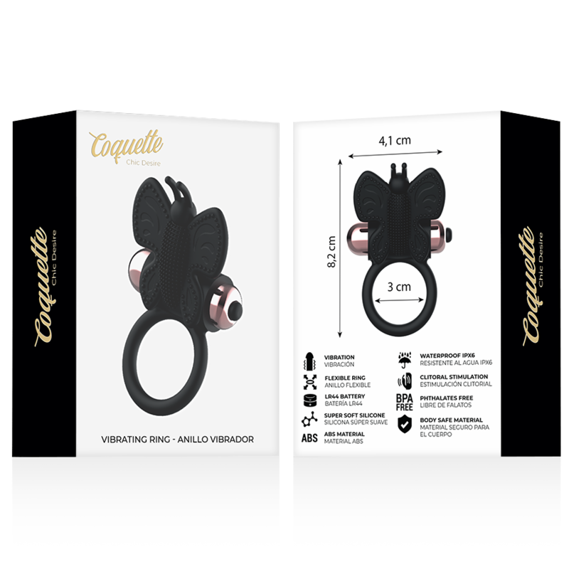 COQUETTE CHIC DESIRE - COCKRING SCHMETTERLING MIT VIBRATOR SCHWARZ/ GOLD