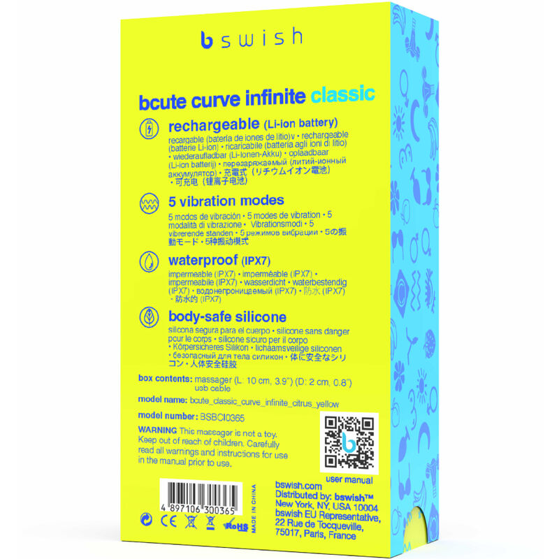 B SWISH - BCUTE CURVE INFINITE KLASSISCHER WIEDERAUFLADBARER SILIKONVIBRATOR GELB