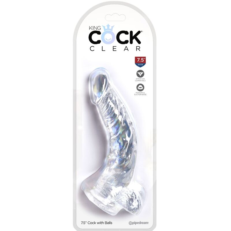 KING COCK - CLEAR REALISTISCH GEBOGENER PENIS MIT 16.5 CM TRANSPARENTEN EIEREN