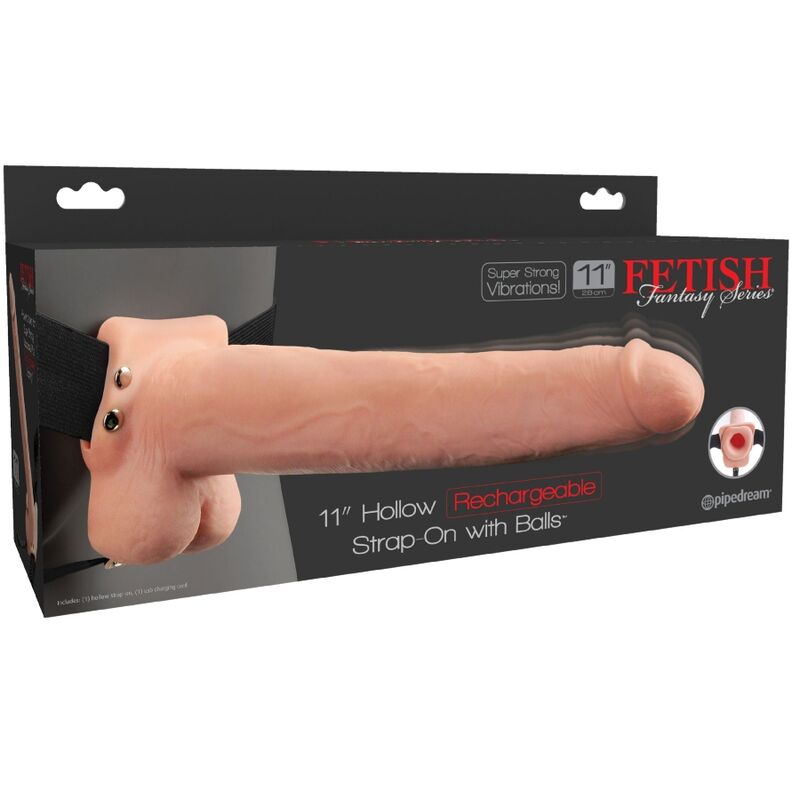 FETISH FANTASY SERIES - VERSTELLBARES GURT REALISTISCHER PENIS MIT WIEDERAUFLADBAREN BLLEN UND VIBRATOR 28 CM