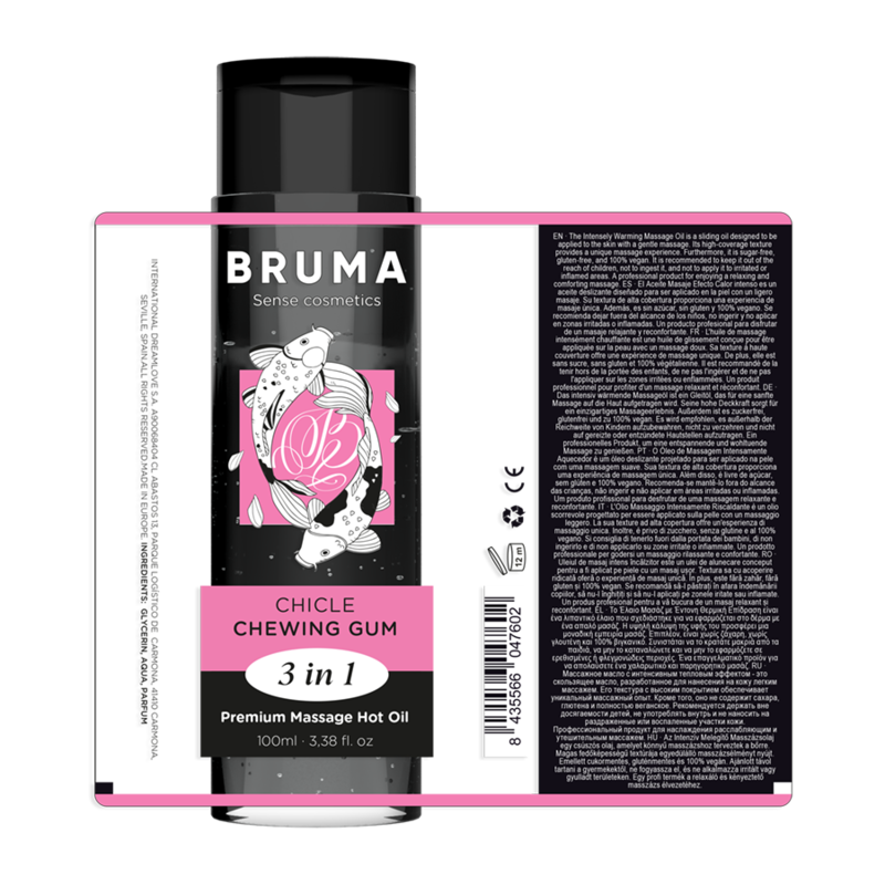 BRUMA - PREMIUM-MASSAGEÖL MIT WÄRMEEFFEKT, GUM-GESCHMACK 3 IN 1 - 100 ML