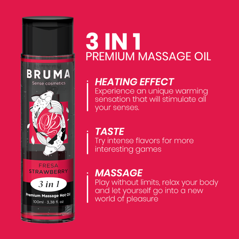 BRUMA - PREMIUM-MASSAGEÖL MIT WÄRMEEFFEKT, ERDBEERE-GESCHMACK 3 IN 1 - 100 ML