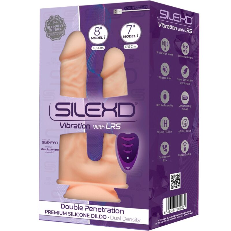 SILEXD - MODELL 1 REALISTISCHER PENIS-DOPPELPENETRATIONSVIBRATOR PREMIUM SILEXPAN SILIKON FERNBEDIENUNG 17.5 / 19.5 CM