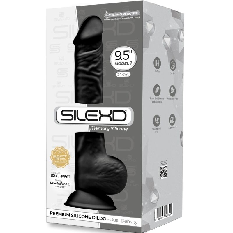 SILEXD - MODEL 1 REALISTISCHER PENIS PREMIUM SILEXPAN SILIKON SCHWARZ 24 CM