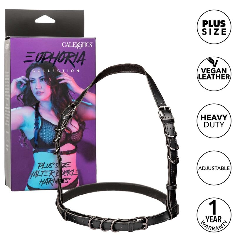 CALEXOTICS - EUPHORIA PLUS SIZE HALTER BUCKLE HARNESS SCHWARZ