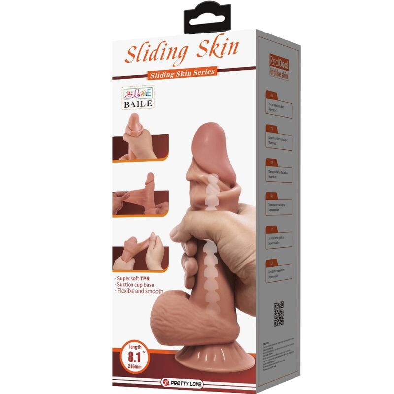 PRETTY LOVE - SLIDING SKIN SERIES REALISTISCHER DILDO MIT SCHIEBENDEM BRAUNEN HAUTSAUGNAPF 19,4 CM