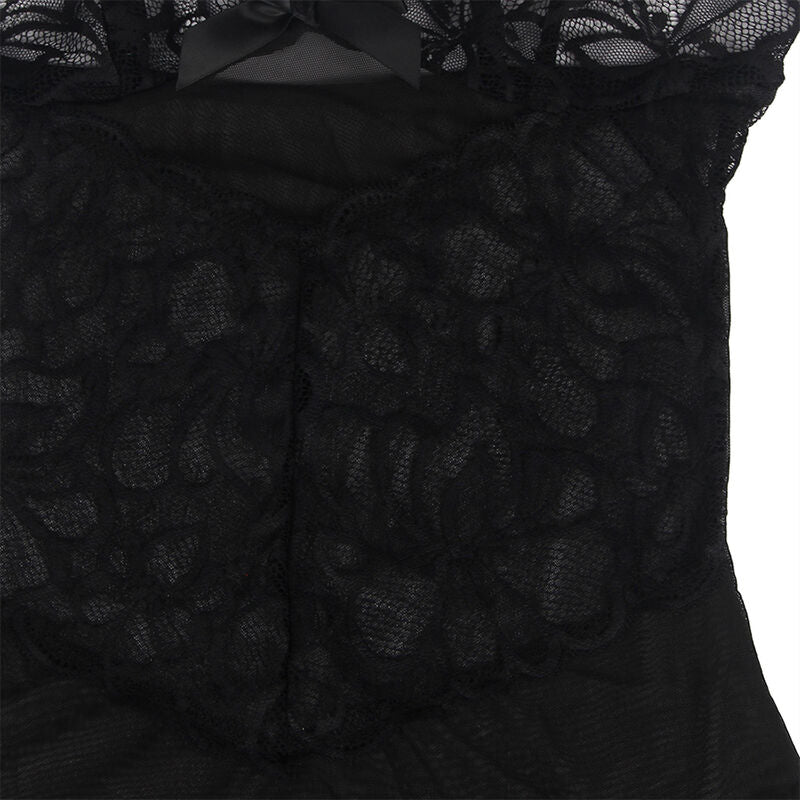 SUBBLIME - BABYDOLL MIT VERSTELLBAREN TRGERN UND TRANSPARENTER SPITZE MIT BLUMENDRUCK SCHWARZ S/M