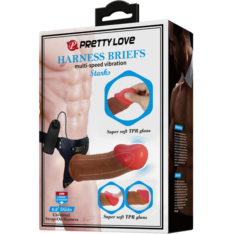 PRETTY LOVE - STARKS HARNESS SLIP MULTI-SPEED VIBRATION DILDO 17,5 CM HELLBRAUN