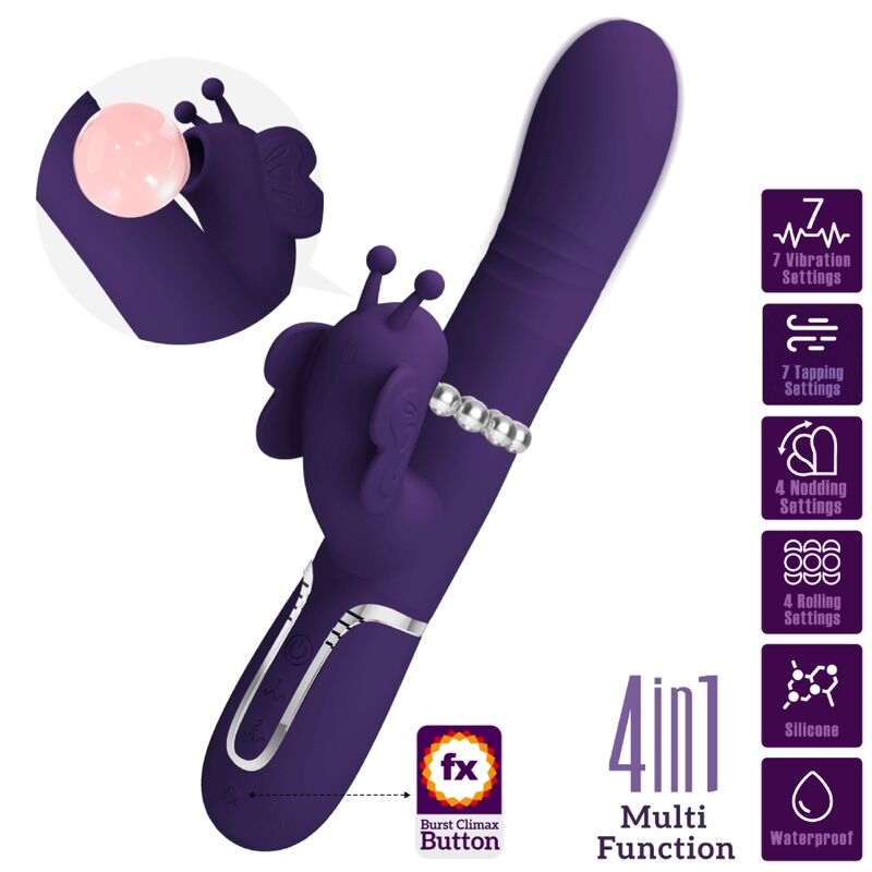 PRETTY LOVE - MULTIFUNKTIONS-KANINCHENVIBRATOR 4 IN 1 SCHMETTERLING LILA