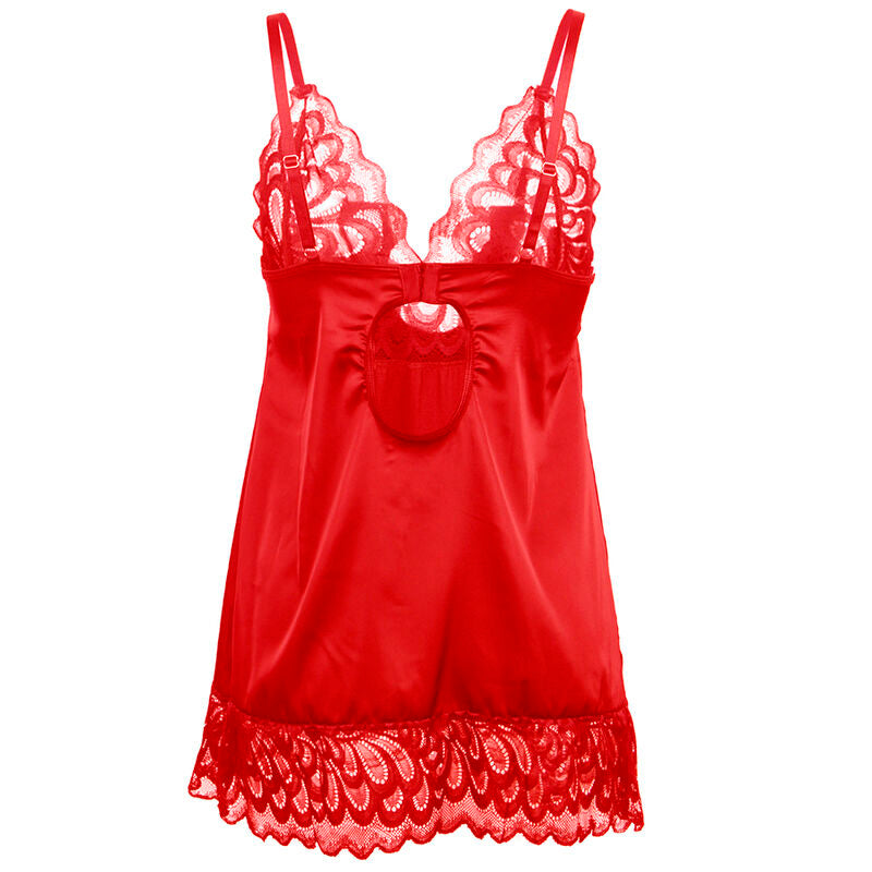 SUBBLIME - SATIN-BABYDOLL MIT SPITZE ROT S/M