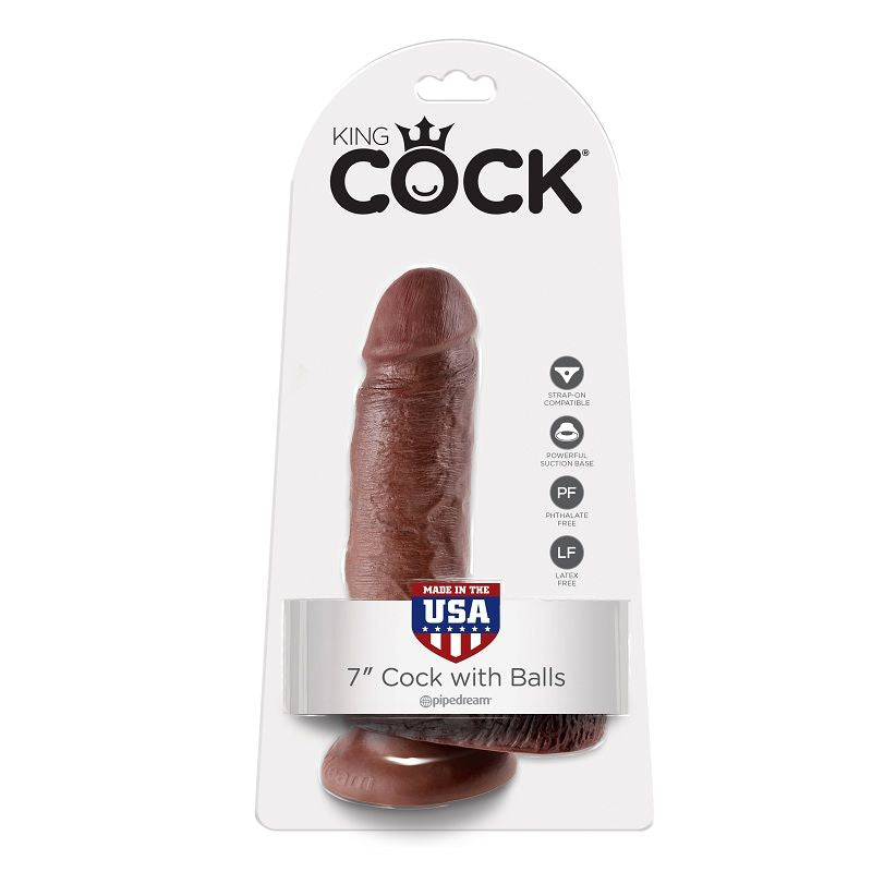 KING COCK - 7 DILDO BRAUN MIT EIER 17.8 CM