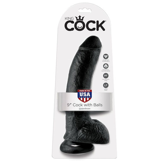 KING COCK - 9 DILDO SCHWARZ MIT EIER 22.9 CM