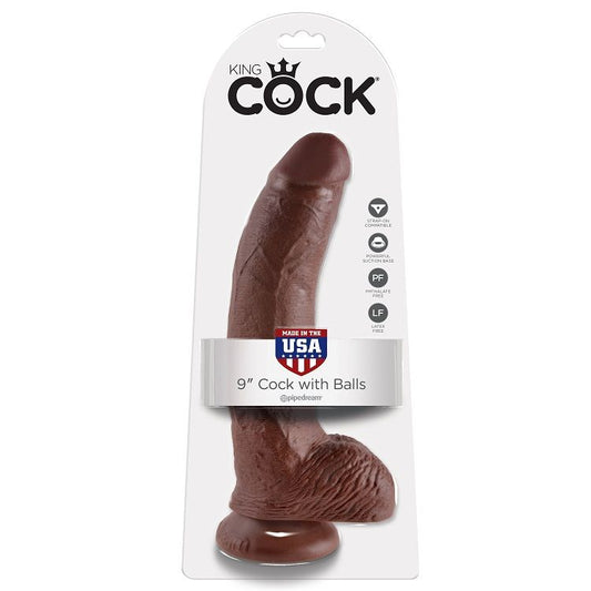 KING COCK - 9 DILDO BRAUN MIT EIER 22.9 CM