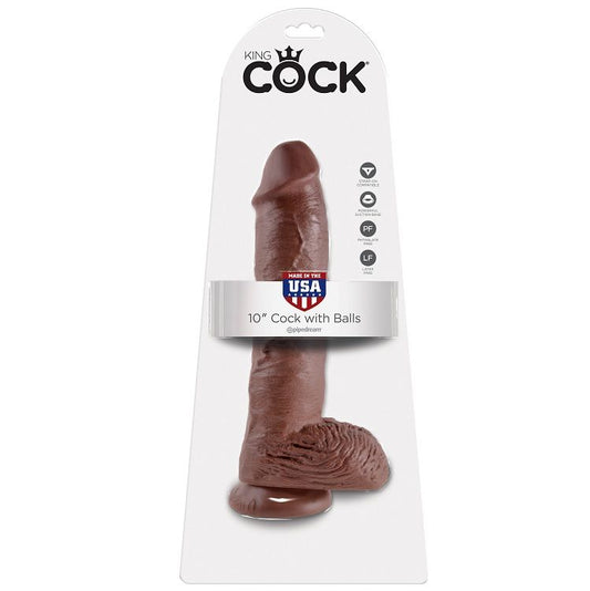 KING COCK - 10 DILDO BRAUN MIT EIER 25.4 CM