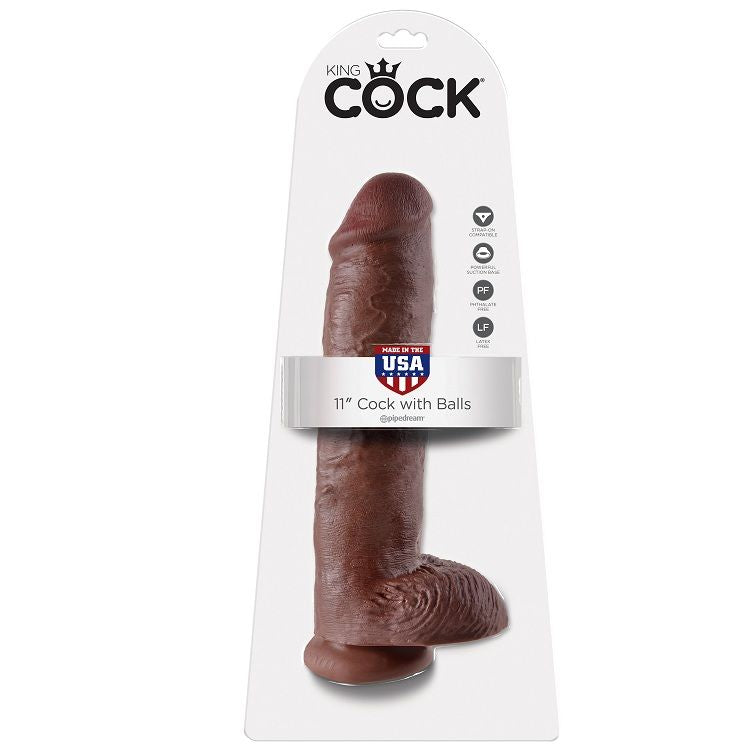 KING COCK - 11 DILDO BRAUN MIT EIER 28 CM