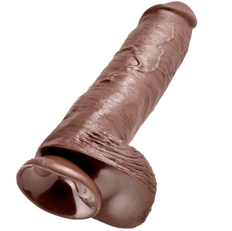 KING COCK - 11 DILDO BRAUN MIT EIER 28 CM