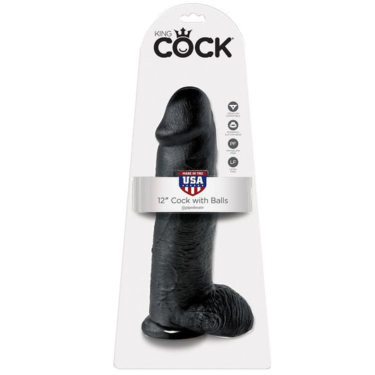 KING COCK - 12 DILDO SCHWARZ MIT EIER 30.48 CM