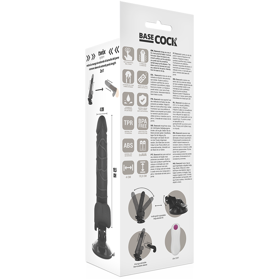 BASECOCK - REALISTISCHER VIBRATOR MIT FERNBEDIENUNG NATÜRLICH MIT HODEN 19.5 CM -O- 4 CM