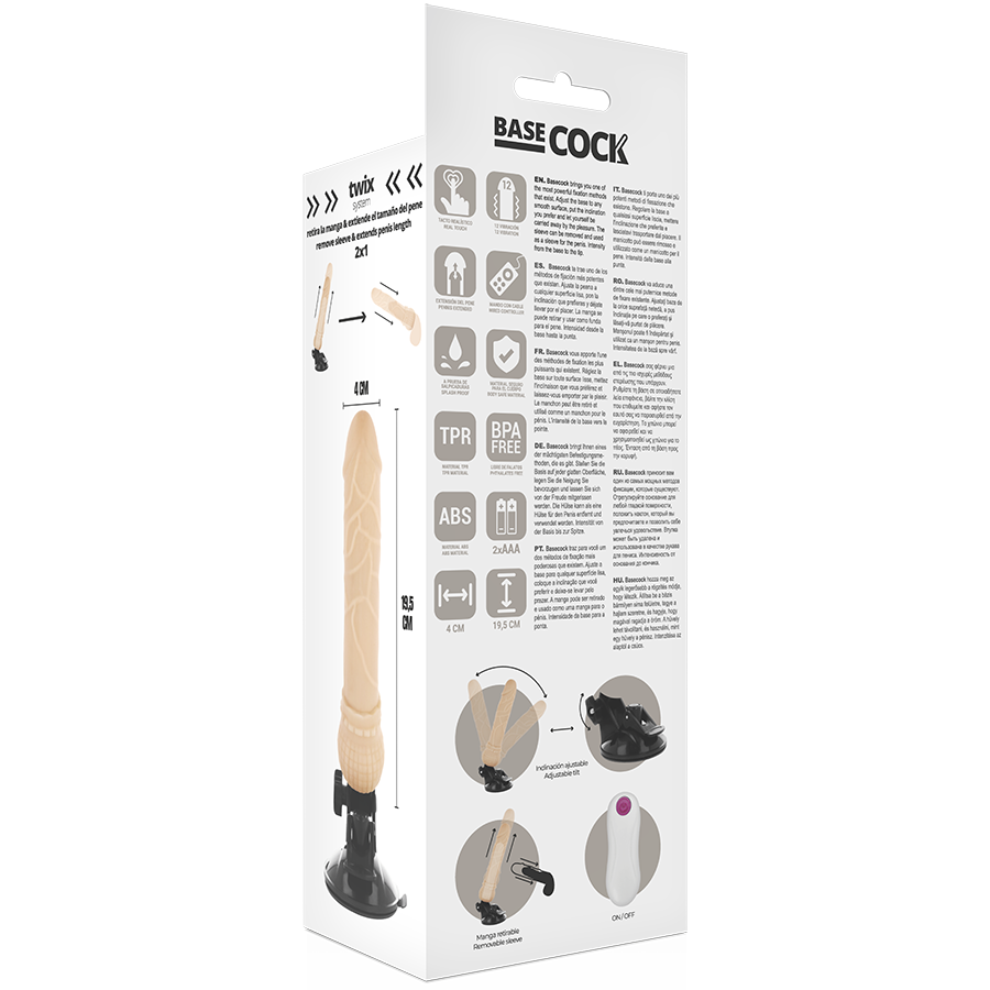 BASECOCK - REALISTISCHER NATÜRLICHER FERNBEDIENUNGSVIBRATOR 19.5 CM -O- 4 CM