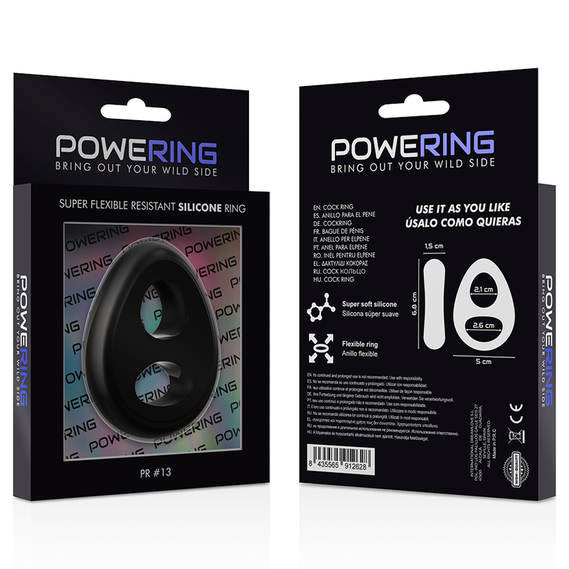 POWERING - SUPER FLEXIBLER UND WIDERSTANDSFÄHIGER PENIS- UND HODENRING PR13 SCHWARZ